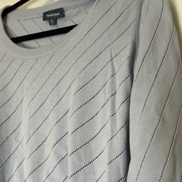 Modcloth Scoop Neck Diagonal‎ Open Knit Bishop Sleeve Sweater Ice Blue - Picture 2 of 5